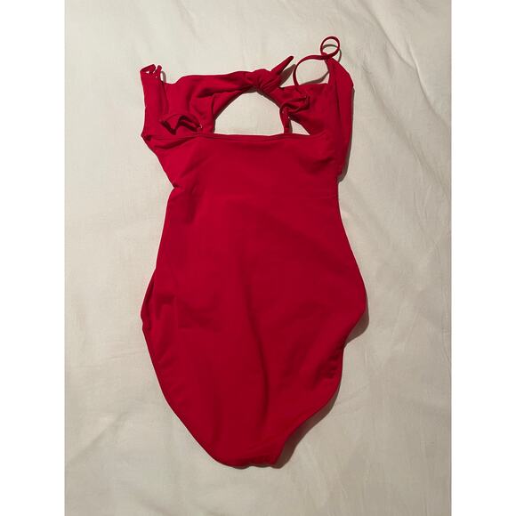 ARITZIA Wilfred NOE Bodysuit and Swimsuit Front Tie Cutout One Piece in Red XS - Picture 4 of 10